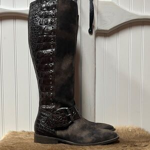 Donald Pliner Itay Alligator Riding Boots 7 Knee Boots Made in Italy